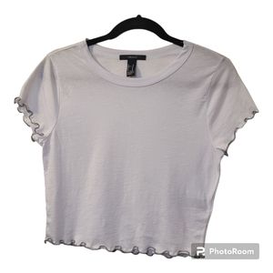 Forever 21 white crop top with gray scalloped hems size M